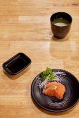 fresh salmon sashimi in japanese restaurant