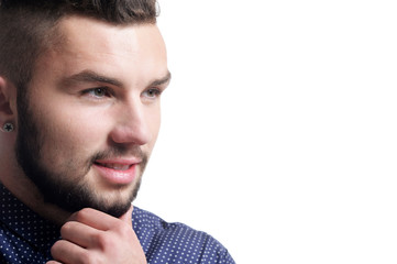Fototapeta premium Portrait of handsome young businessman on white background