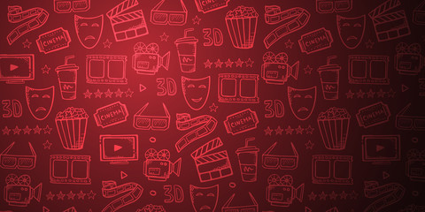 Hand draw Cinema doodle background. Movie Time. - 281373131