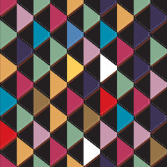 Abstract background illustration with triangles. Vector seamless pattern. Retro colors in geometrical figures. The endless pattern of triangle shape with different colors. Textile, Fabric, Paper.