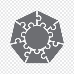 Simple icon heptagon puzzle in gray. Simple icon polygon puzzle of the  seven elements and center on transparent background. Flat design. Vector illustration EPS10.