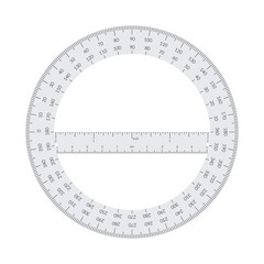 Paper circular protractor with a ruler in metric and imperial units