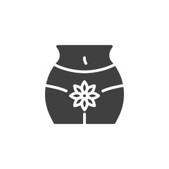 Women intimate hygiene vector icon. Female body with flower filled flat sign for mobile concept and web design. Menstrual cycle glyph icon. Symbol, logo illustration. Vector graphics