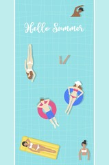 Hello Summer, Top view Swimming pool vector