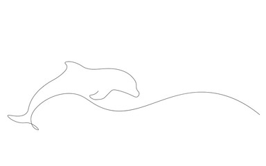 Fototapeta na wymiar Dolphin jumping on ocean one line drawing vector illustration