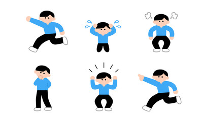 色々なポーズの私服の男性（デフォルメカラー）