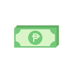 Green bank notes with peso sign. Flat icon isolated on white. Money pictogram.