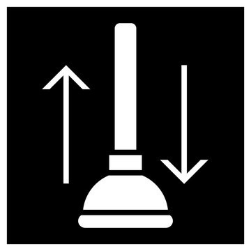 Plunger for plumbing. A device for eliminating blockages in the pipe - a flat, black and white image.