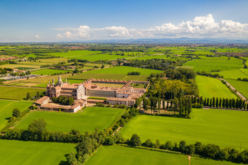 Certosa di Pavia Gra-Car (Gratiarum Carthusia - Monastero di Santa Maria delle Grazie - Sec. XIV) - Aerial view