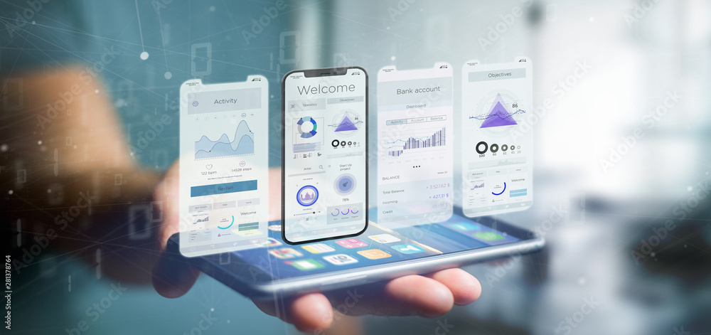 Poster application interface ui on a smartphone - 3d rendering