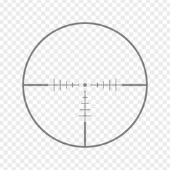 Sniper rifle aim isolated on transparent background. Crosshair target choose destination icon. Aim shoot focus cursor. Bullseye mark targeting. Game aiming sight dot pointer. Vector illustration