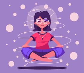 Meditation health benefits for body, mind and emotions. Cartoon vector illustration