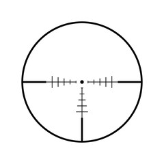 Sniper rifle aim isolated on white. Crosshair target choose destination icon. Aim shoot focus cursor. Bullseye mark targeting. Game aiming sight dot pointer. Vector illustration