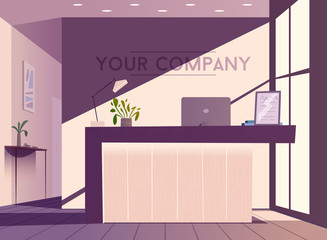 Reception desk. Cartoon vector illustration. Interior design.