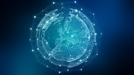 Global network blue background 3D rendering