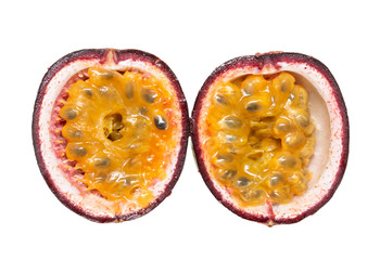 fruit passion fruit with pulp on a white background