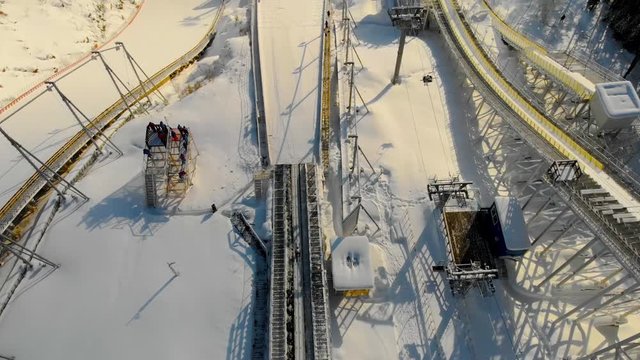 Ski jumping from the 90-meter springboard. aerial survey