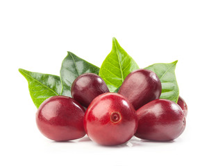 Red coffee beans isolated on white background with clipping path