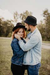 Fototapeta premium Happy loving couple outdoor in park .