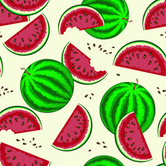 Seamless fruit pattern with juicy watermelon. Sammer fruit vector.