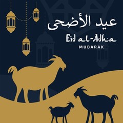 Eid al adha poster design vector. Happy qurban mubarak. Islamic arabic muslim  greeting illustration design.