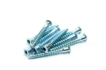 Screws isolated on white close up view .