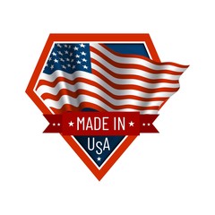 Made in USA (United States of America) label. Badge, label for shopping, web