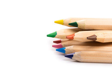 Fototapeta premium Wooden colorful ordinary pencils isolated on a white background