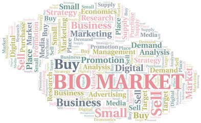 Bio Market word cloud. Vector made with text only.
