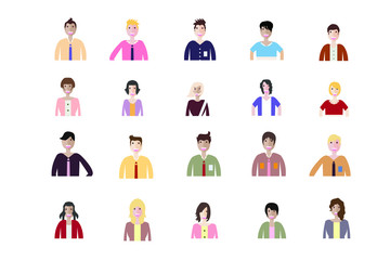 Business man and woman icons. Group of working people. Different nationalities characters. Flat style design Infographic elements 