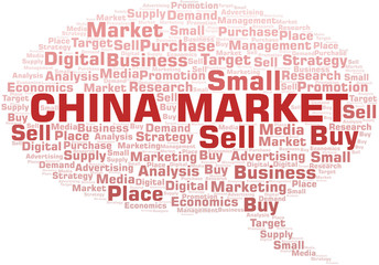 China Market word cloud. Vector made with text only.