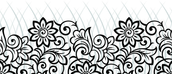 Vintage seamless monochrome floral border © malkani
