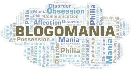 Blogomania word cloud. Type of mania, made with text only.