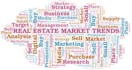 Real Estate Market Trends word cloud. Vector made with text only.