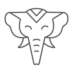 Elephant thin line icon, zoo and wildlife, african animal sign, vector graphics, a linear pattern on a white background.