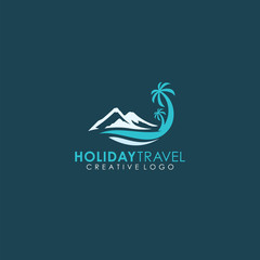 holiday travel, mountain scenery, island travel logo art icon vector illustration