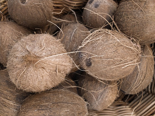 Pile of coconuts in the food market