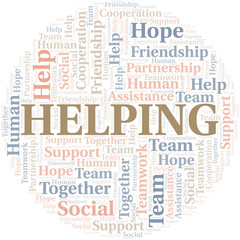 Helping word cloud. Vector made with text only.