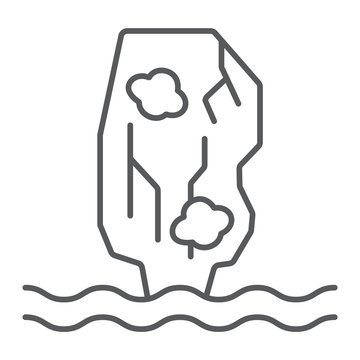 Khao phing kan thin line icon, nature and landscape, mountain on the sea sign, vector graphics, a linear pattern on a white background.