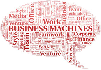 Business Machines word cloud. Collage made with text only.
