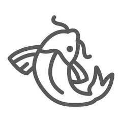Koi carp line icon, food and sea, koi fish sign, vector graphics, a linear pattern on a white background.