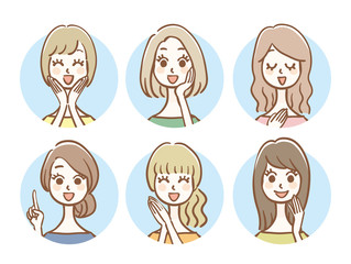 手描きの女性アイコンセット