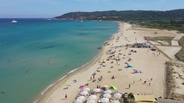 Aerial view of Pampelonne beach, the famous beach to St Tropez on French riviera