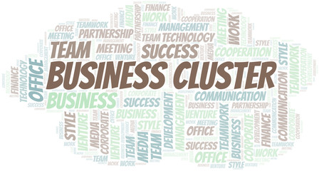 Business Cluster word cloud. Collage made with text only.