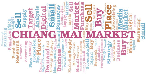 Chiang Mai Market word cloud. Vector made with text only.