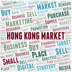 Hong Kong Market word cloud. Vector made with text only.