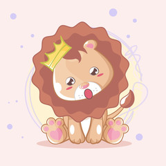 hand drawn cute lion vector illustration for kids