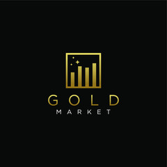 Gold market bar graph graphic logo design