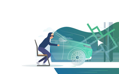 Person driving car in virtual reality