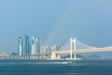 Gwangan Bridge and Haeundae in Busan City,South Korea.